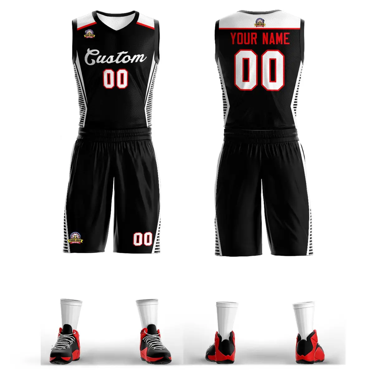 Black White Classic Sets Mesh Basketball Jersey