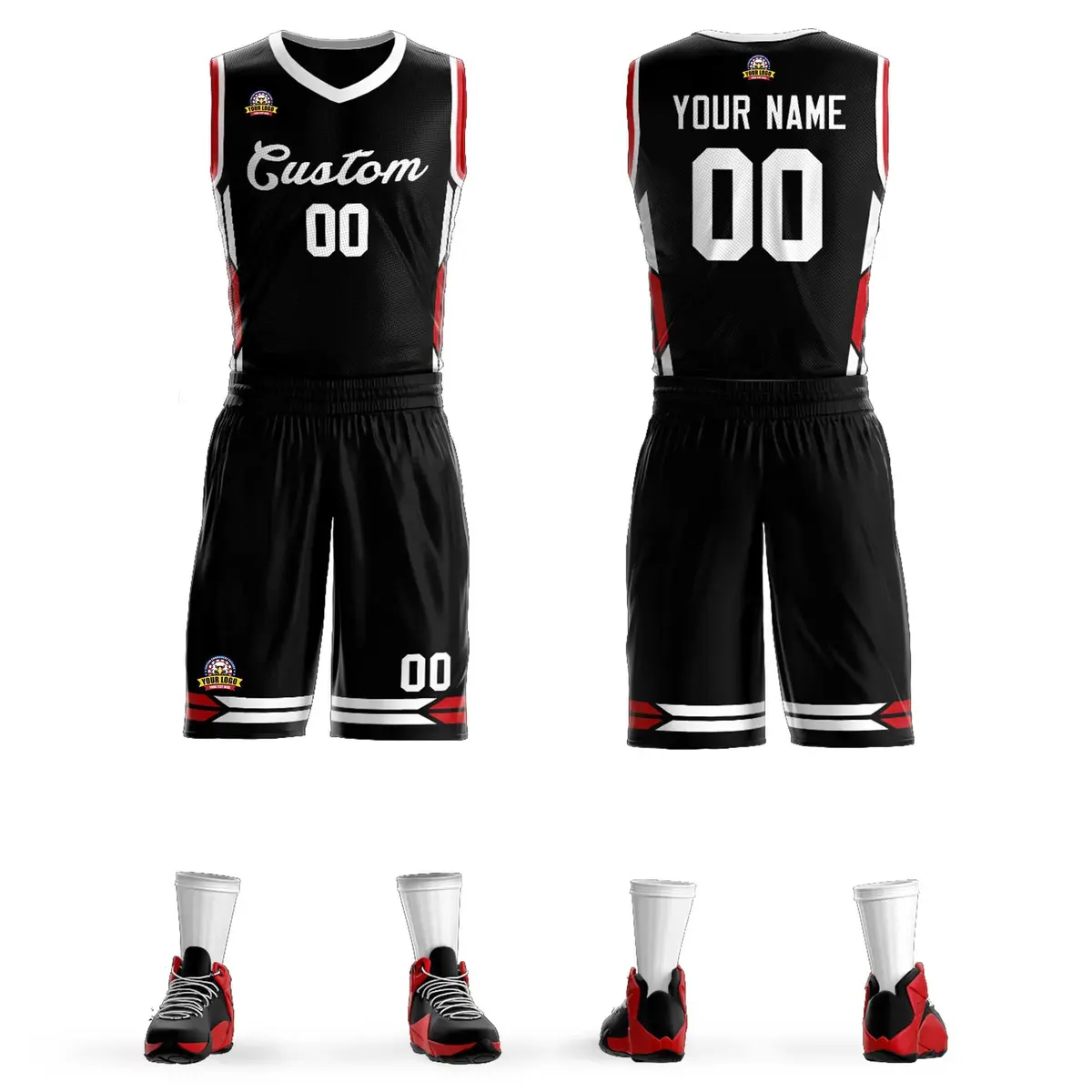 Black White Classic Sets Mesh Basketball Jersey