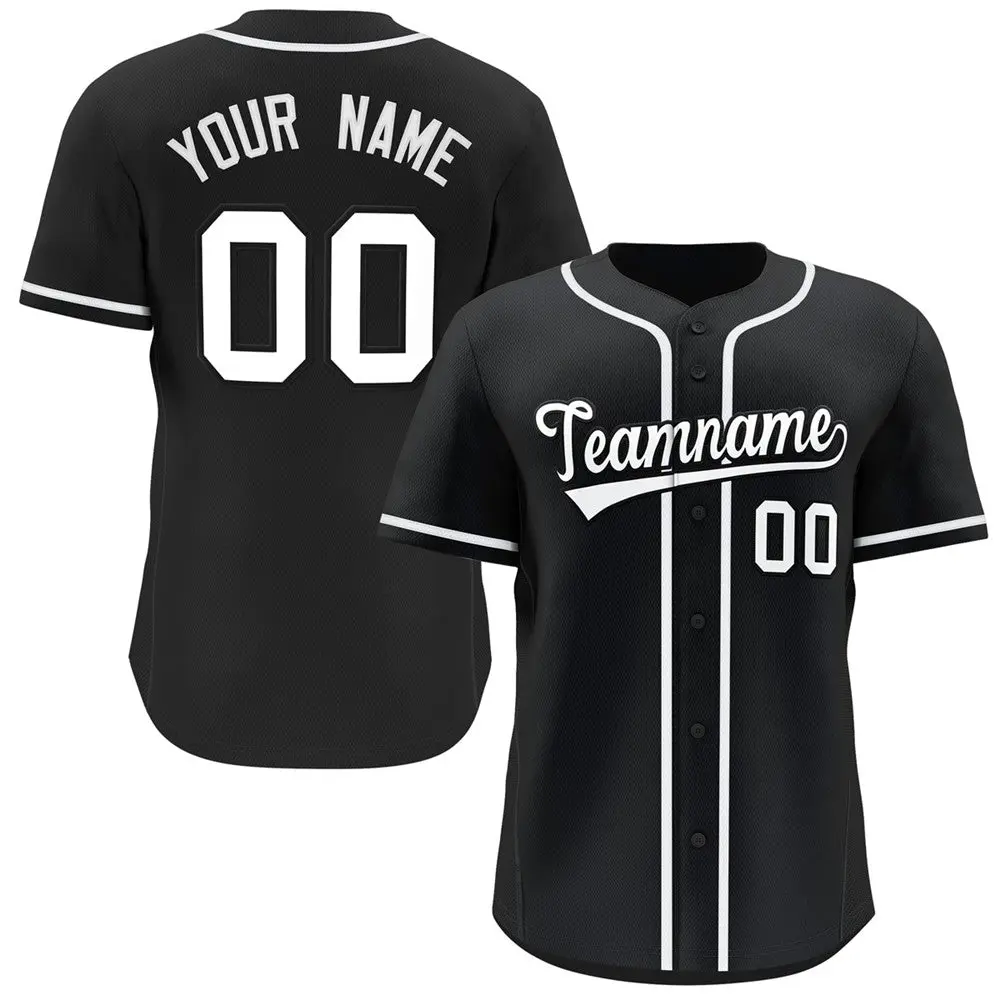 Black White Classic Style Button Down Baseball Jersey
