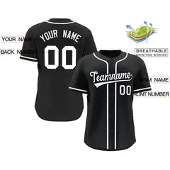 Black White Classic Style Button Down Baseball Jersey 2