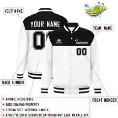 Black White Color Block Full-Snap Varsity Letterman Jacket 2