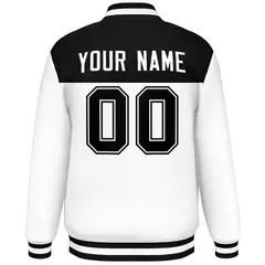 Black White Color Block Full-Snap Varsity Letterman Jacket 4
