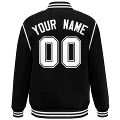 Black White Color Block Ribbon Varsity Full-Snap Bomber Jacket 4