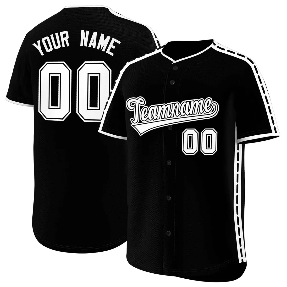 Black White Color Block Side Dotted Line Baseball Jersey