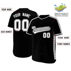 Black White Color Block Side Dotted Line Baseball Jersey 2