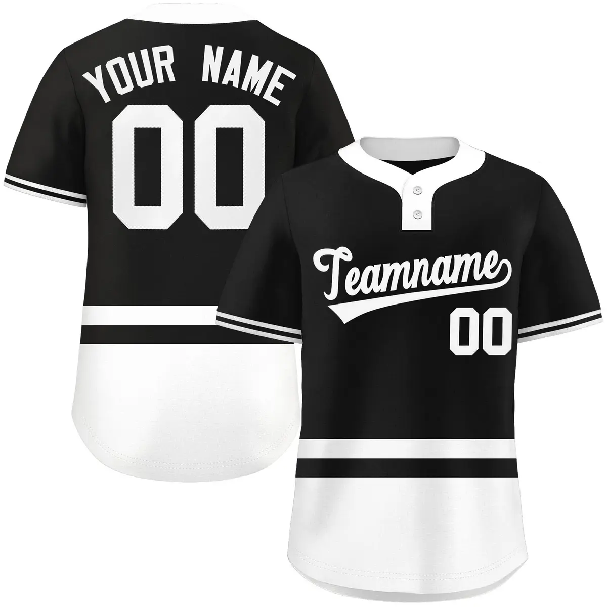 Black White Color Block Two-Button Softball Jersey