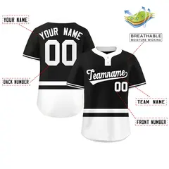 Black White Color Block Two-Button Softball Jersey 2