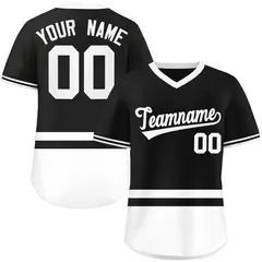 Black White Color Block V-Neck Pullover Baseball Jersey