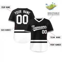 Black White Color Block V-Neck Pullover Baseball Jersey 2