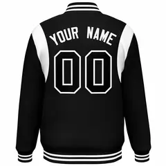 Black White Color Block Varsity Full-Snap Baseball Jacket 4