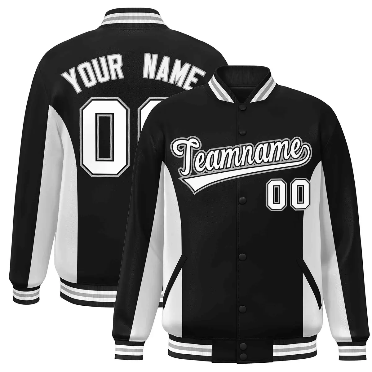 Black White Color Block Varsity Letterman Baseball Jacket
