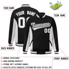 Black White Color Block Varsity Letterman Baseball Jacket 2