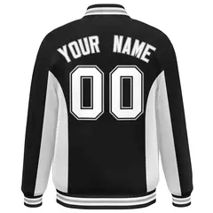 Black White Color Block Varsity Letterman Baseball Jacket 4