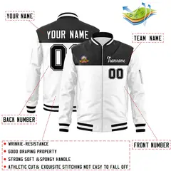 Black White Color Block Varsity Letterman Bomber Jacket 2