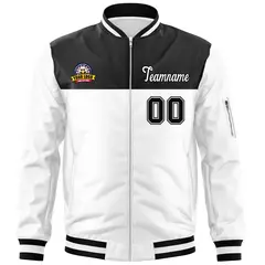 Black White Color Block Varsity Letterman Bomber Jacket 3
