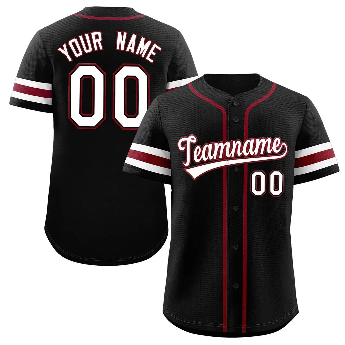 Black White-Crimson Full-Button Classic Baseball Jersey