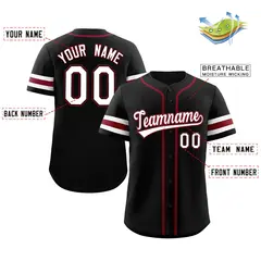 Black White-Crimson Full-Button Classic Baseball Jersey 2