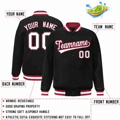 Black White-Crimson Full-Snap Varsity Letterman Jacket 2
