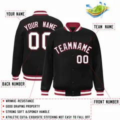Black White-Crimson Full-Snap Varsity Letterman Jacket 2