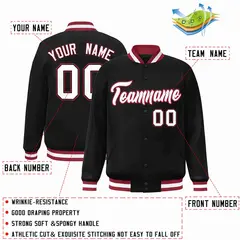 Black White-Crimson Full-Snap Varsity Letterman Jacket 2