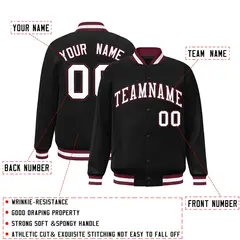 Black White-Crimson Full-Snap Varsity Letterman Jacket 3