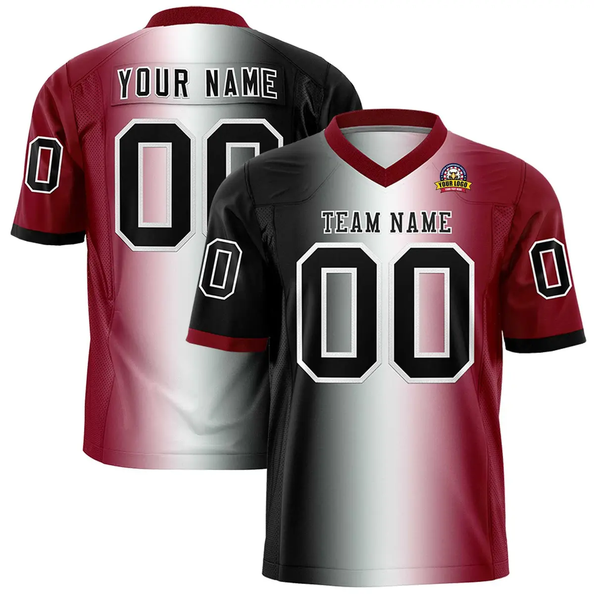 Black White-Crimson Gradient Football Jersey