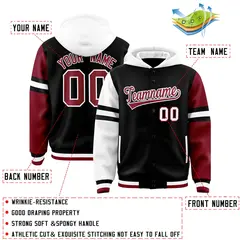 Black White-Crimson Varsity Letterman Three Stripes Raglan Jacket Hoodie 4