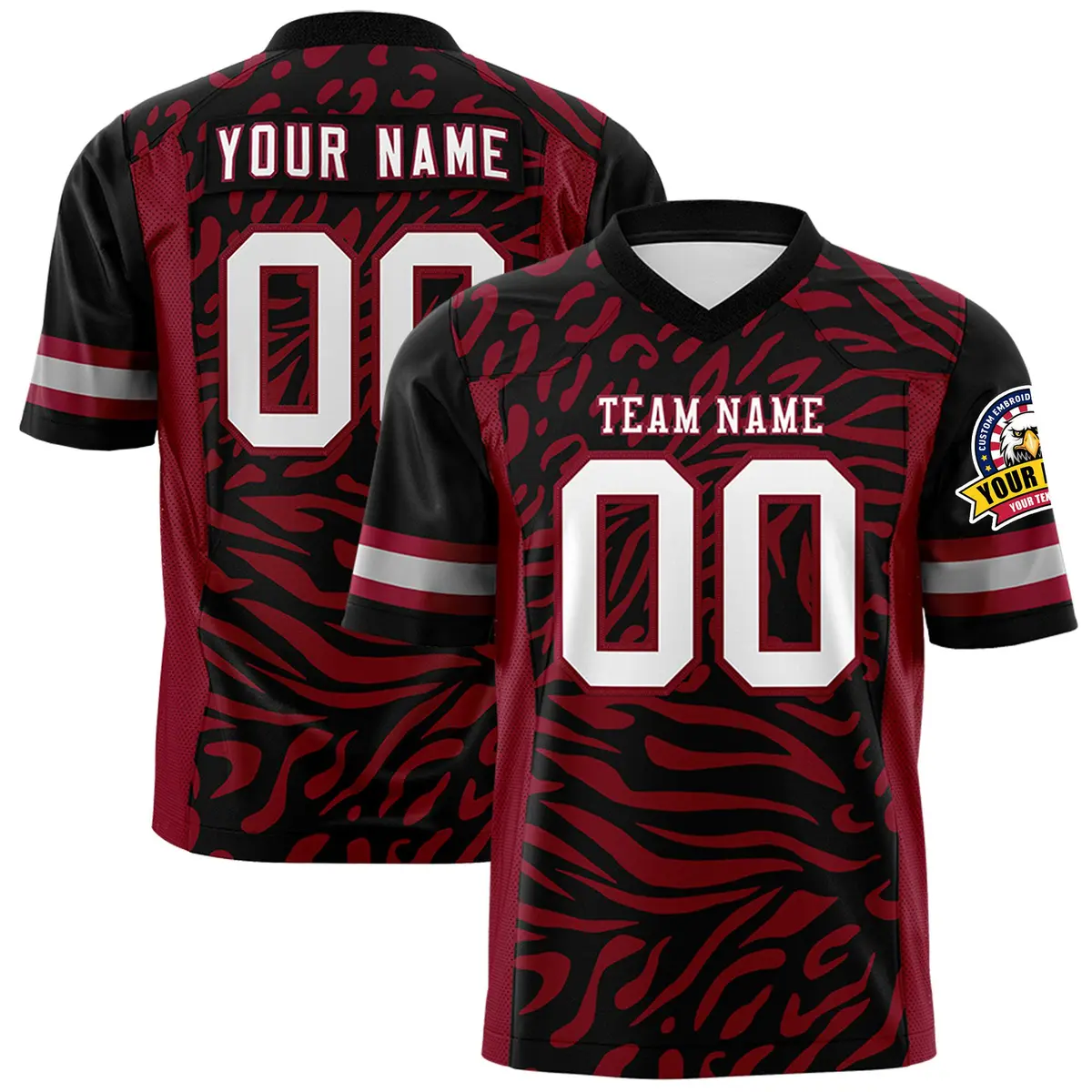 Black White-Crimson Zebra Stripes Authentic Football Jersey