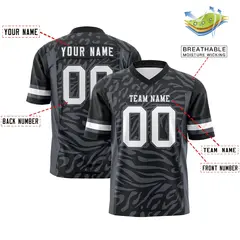 Black White-Dark Gray Zebra Stripes Football Jersey 2