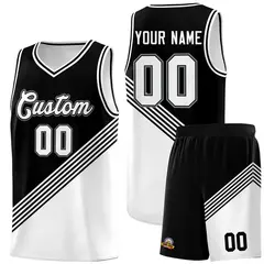 Black White Diagonal Stripes Color Block Basketball Jersey