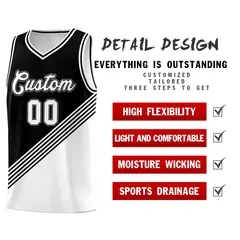 Black White Diagonal Stripes Color Block Basketball Jersey 2