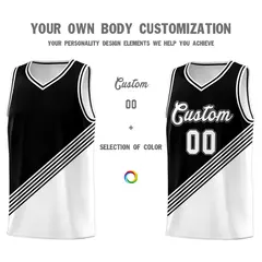 Black White Diagonal Stripes Color Block Basketball Jersey 3