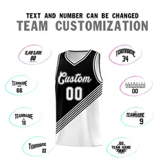 Black White Diagonal Stripes Color Block Basketball Jersey 4