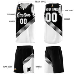 Black White Diagonal Stripes Color Block Basketball Jersey 5