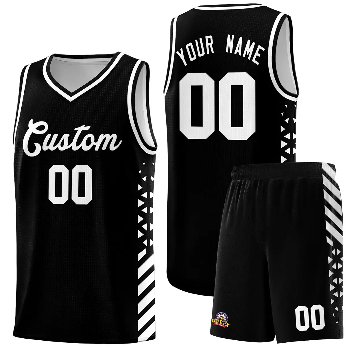 Black White Diamond Stripe Side Basketball Jersey