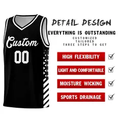 Black White Diamond Stripe Side Basketball Jersey 2
