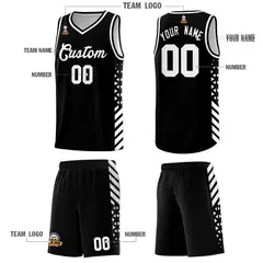 Black White Diamond Stripe Side Basketball Jersey 5