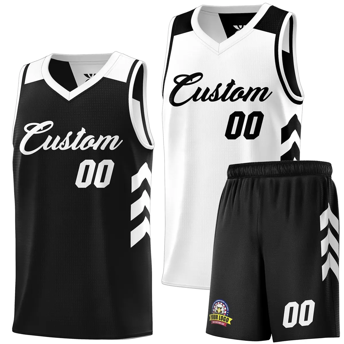 Black White Double Side Basketball Jersey Sets for Men