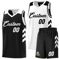 Black White Double Side Basketball Jersey Sets for Men