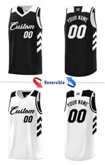 Black White Double Side Basketball Jersey Sets for Men 4