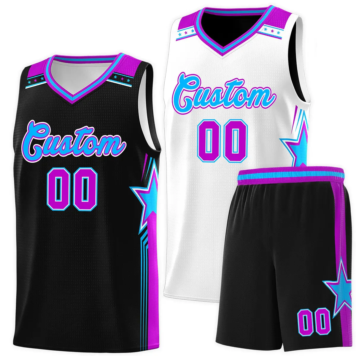 Black White Double Side Basketball Jersey Sets for Men