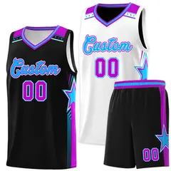 Black White Double Side Basketball Jersey Sets for Men 1