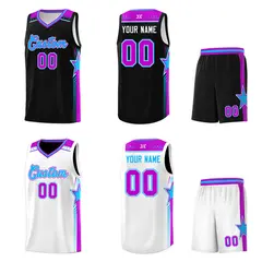 Black White Double Side Basketball Jersey Sets for Men 2