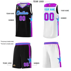 Black White Double Side Basketball Jersey Sets for Men 3