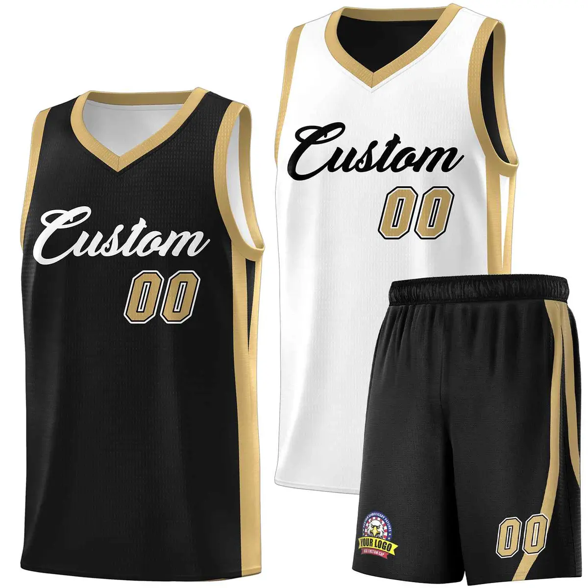 Black White Double Side Basketball Jersey Sets for Men