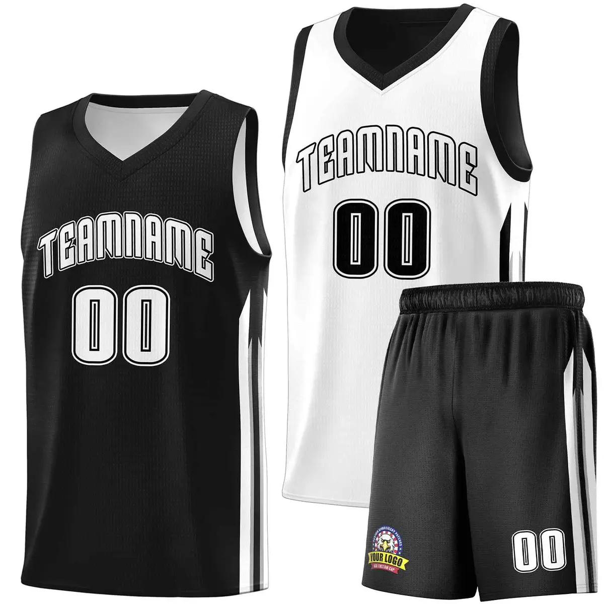 Black White Double Side Basketball Jersey Sets for Men