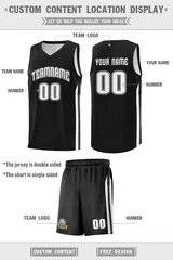 Black White Double Side Basketball Jersey Sets for Men 4