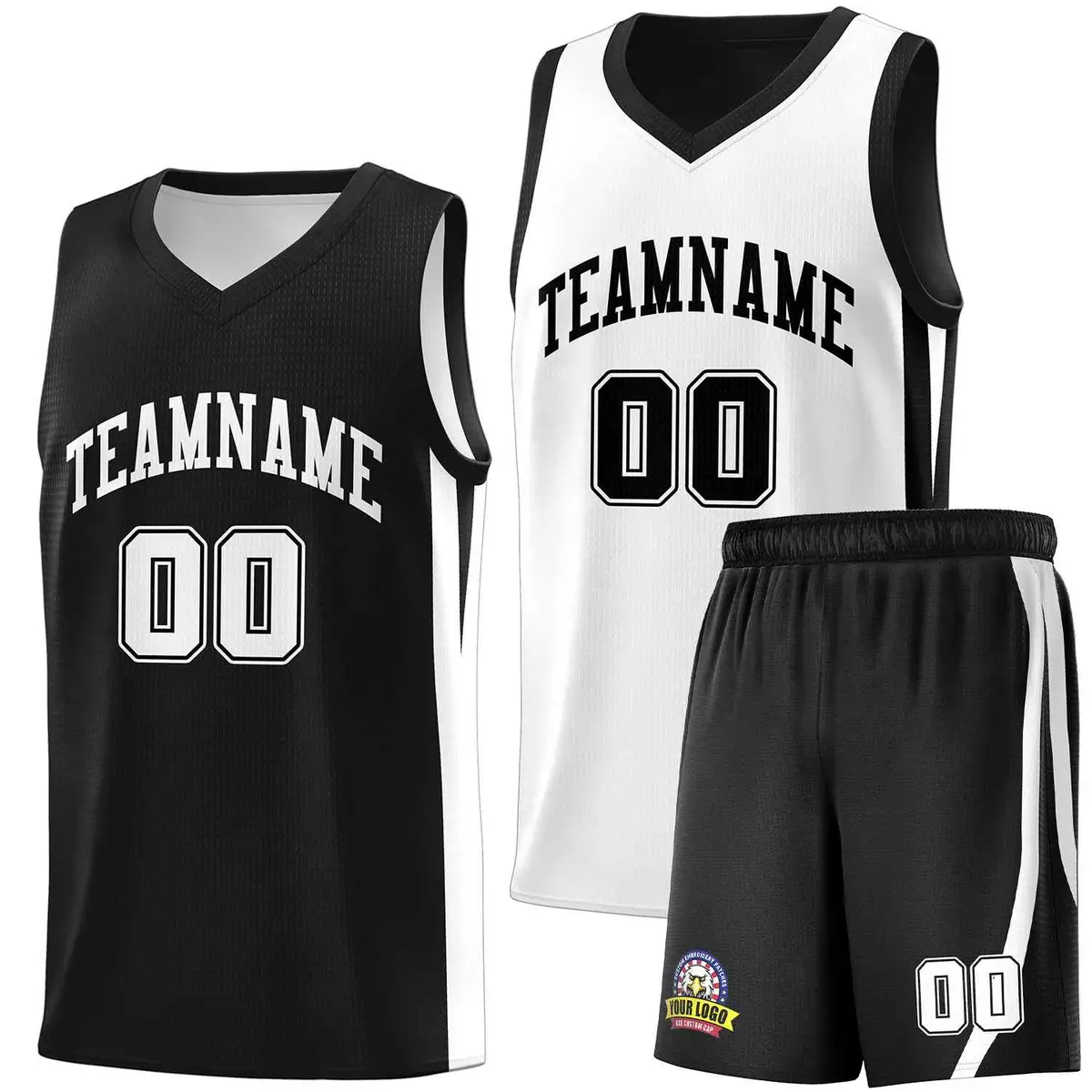 Black White Double Side Basketball Jersey Sets for Men