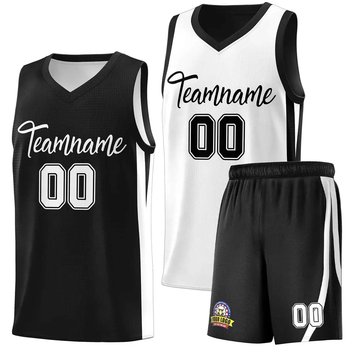 Black White Double Side Basketball Jersey Sets for Men