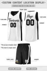 Black White Double Side Basketball Jersey Sets for Men 2